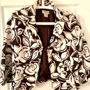 Beautiful bold floral off white and dark brown blazer. Cotton and linen
